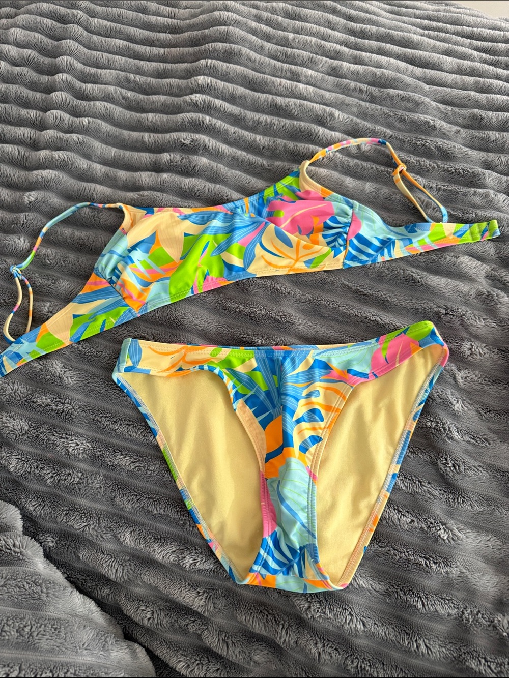 wild fable Tropical Print Bikini with Cream Base and Blue Trim